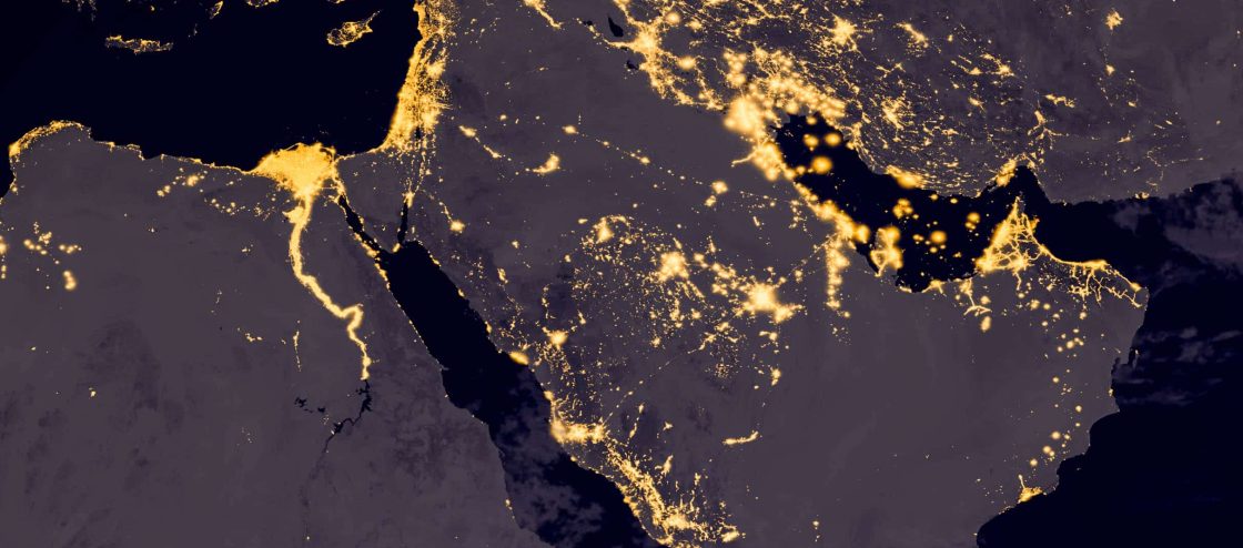 Middle east, west asia, east europe lights during night as it looks like from space. Elements of this image are furnished by NASA